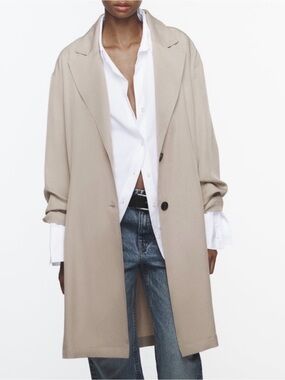 NWOT Zara Basic Soft Trench Flowy Coat in Beige Marl. Size medium